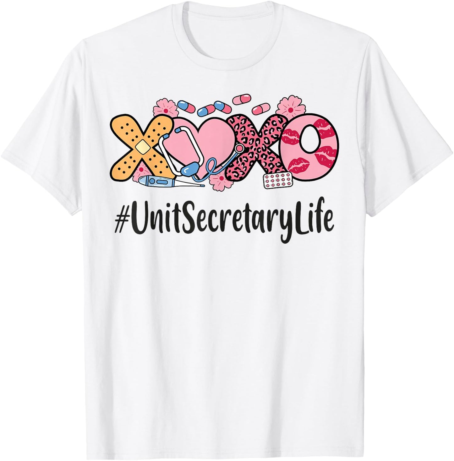 Unit Secretary Valentines Day Women Stethoscope Appreciation T-Shirt - T-Shirt | White