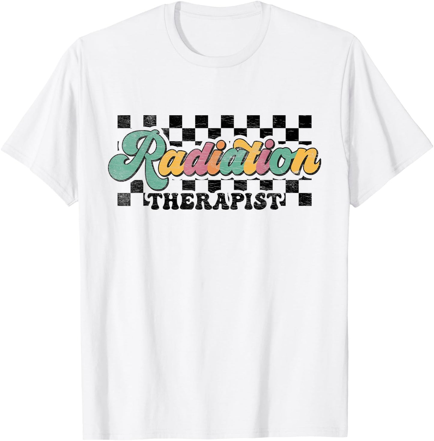 Retro Checkered Radiation Therapist Squad Oncology Nurse T-Shirt - T-Shirt | White