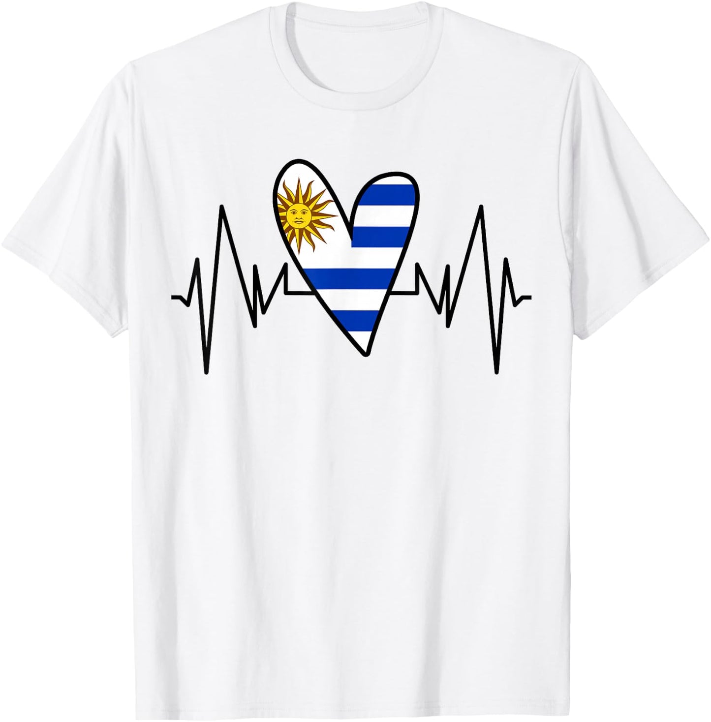 Uruguayan Flag Heartbeat EKG Heart T-Shirt - T-Shirt | White