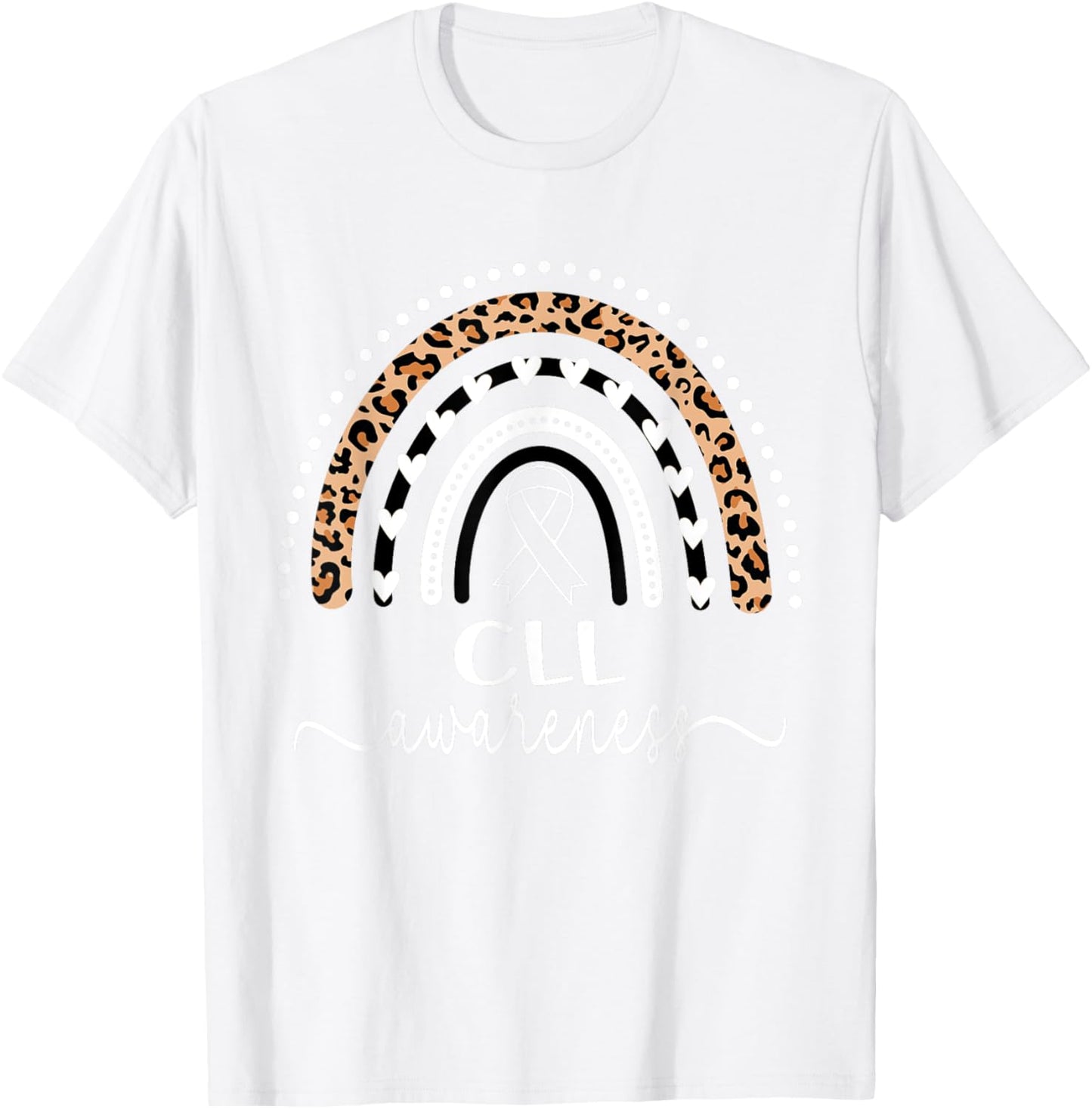 Leukemia CLL Awareness Wear Orange Leopard Rainbow T-Shirt - T-Shirt | White