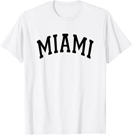 Miami Arched Style Pink with Black Text T-Shirt - T-Shirt | White