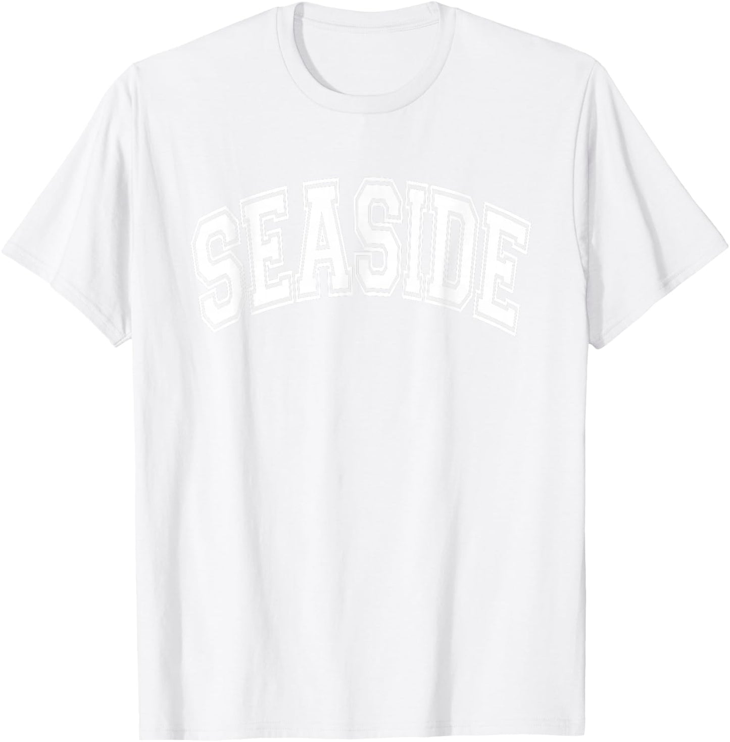 Seaside Arched Style Text Pink with White Print T-Shirt - T-Shirt | White