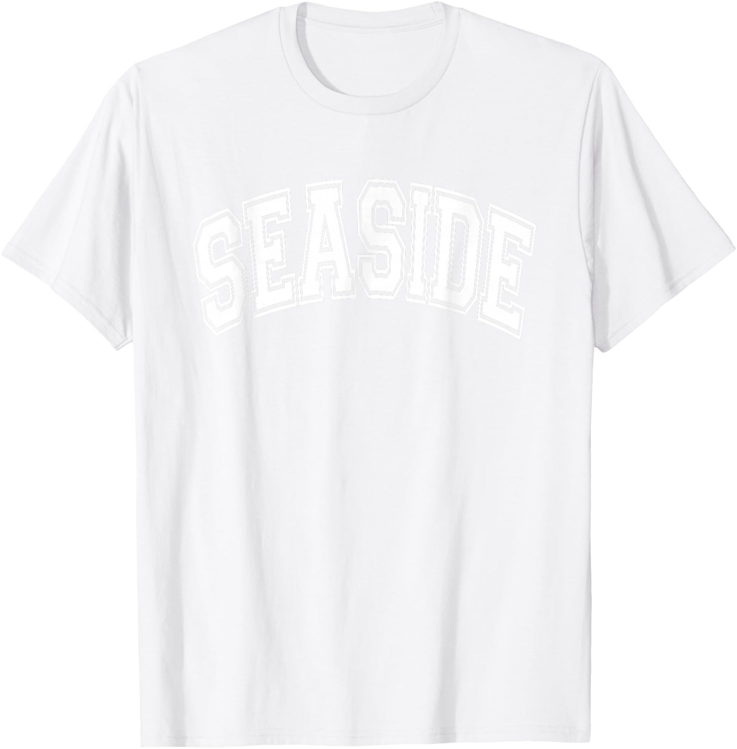 Seaside Arched Style Text Pink with White Print T-Shirt - T-Shirt | White
