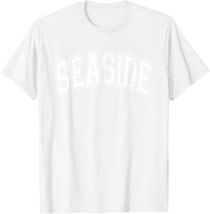 Seaside Arched Style Text Pink with White Print T-Shirt - T-Shirt | White