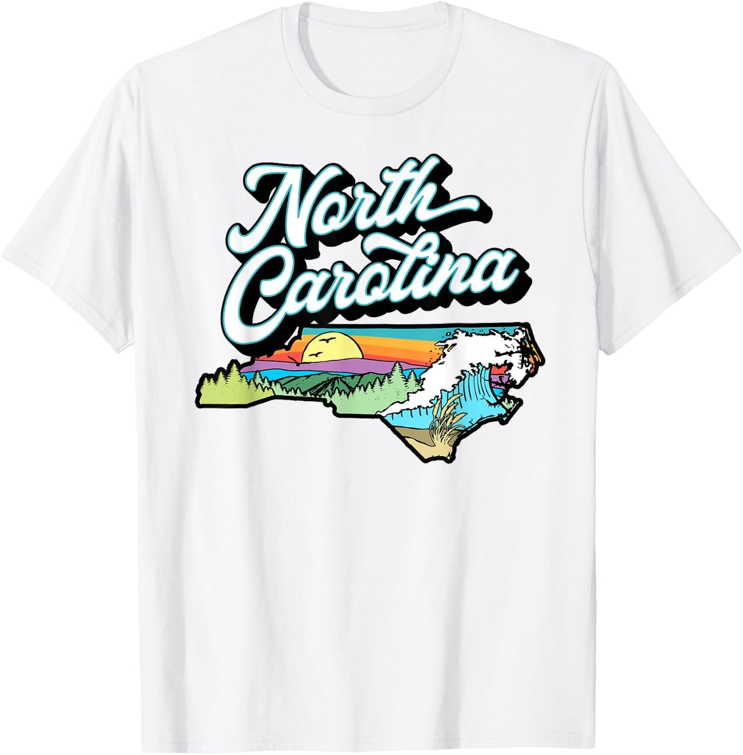 North Carolina Vintage Nature Lover Mountains & Beach Retro Women Kids T-Shirt - T-Shirt | White