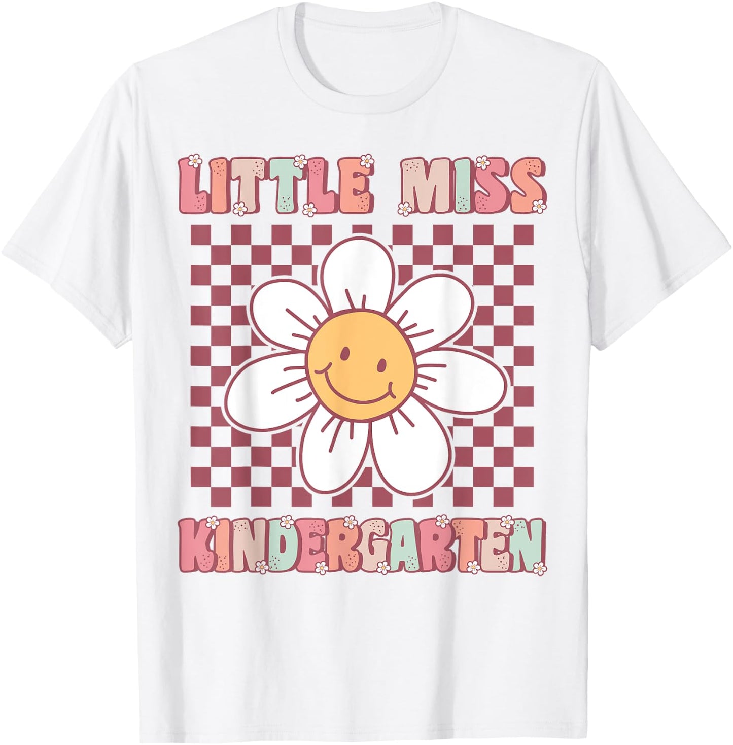 Little Miss Kindergarten Cute Groovy First Day of School T-Shirt - T-Shirt | White