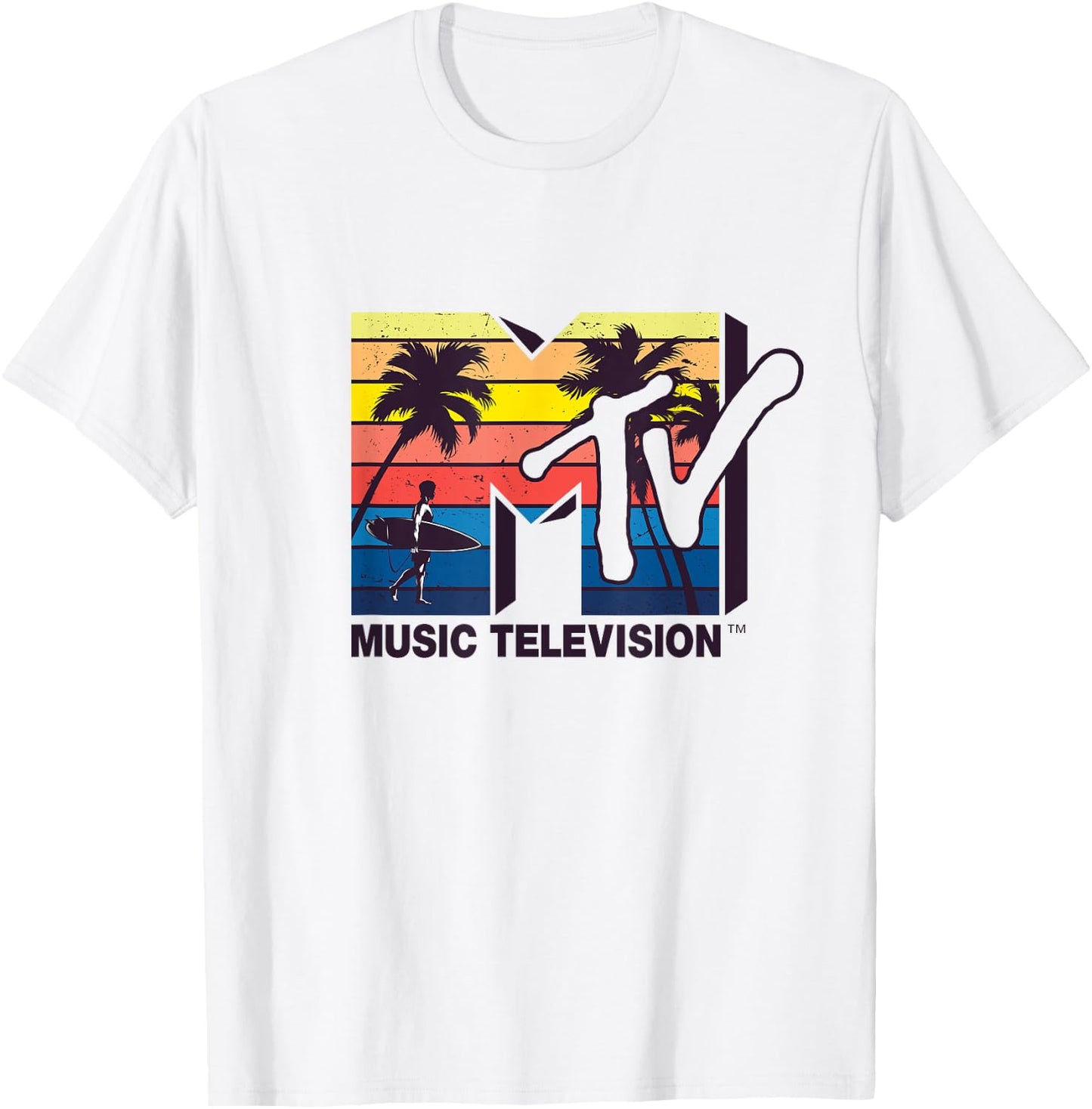 Mademark x MTV - The official MTV Logo with Vintage Surfer and Palms T-Shirt - T-Shirt | White