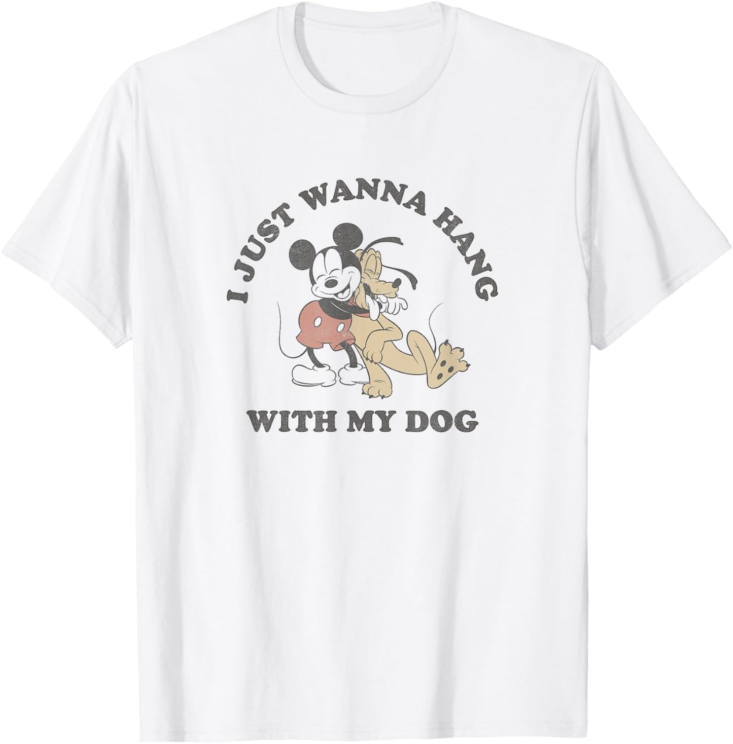Disney Mickey & Pluto Hugging I Just Wanna Hang With My Dog T-Shirt - T-Shirt | White