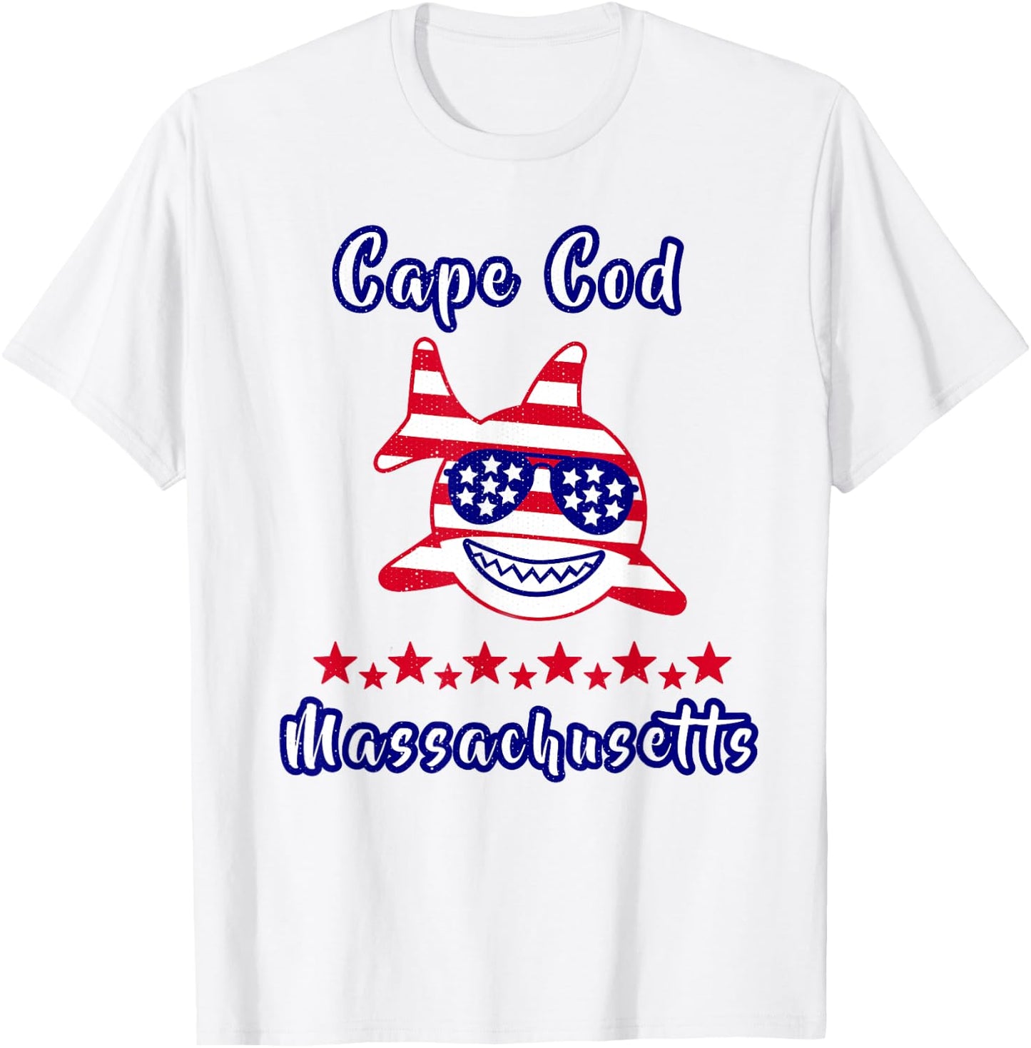 Cape Cod Massachusetts Patriotic Shark American Flag T-Shirt - T-Shirt | White