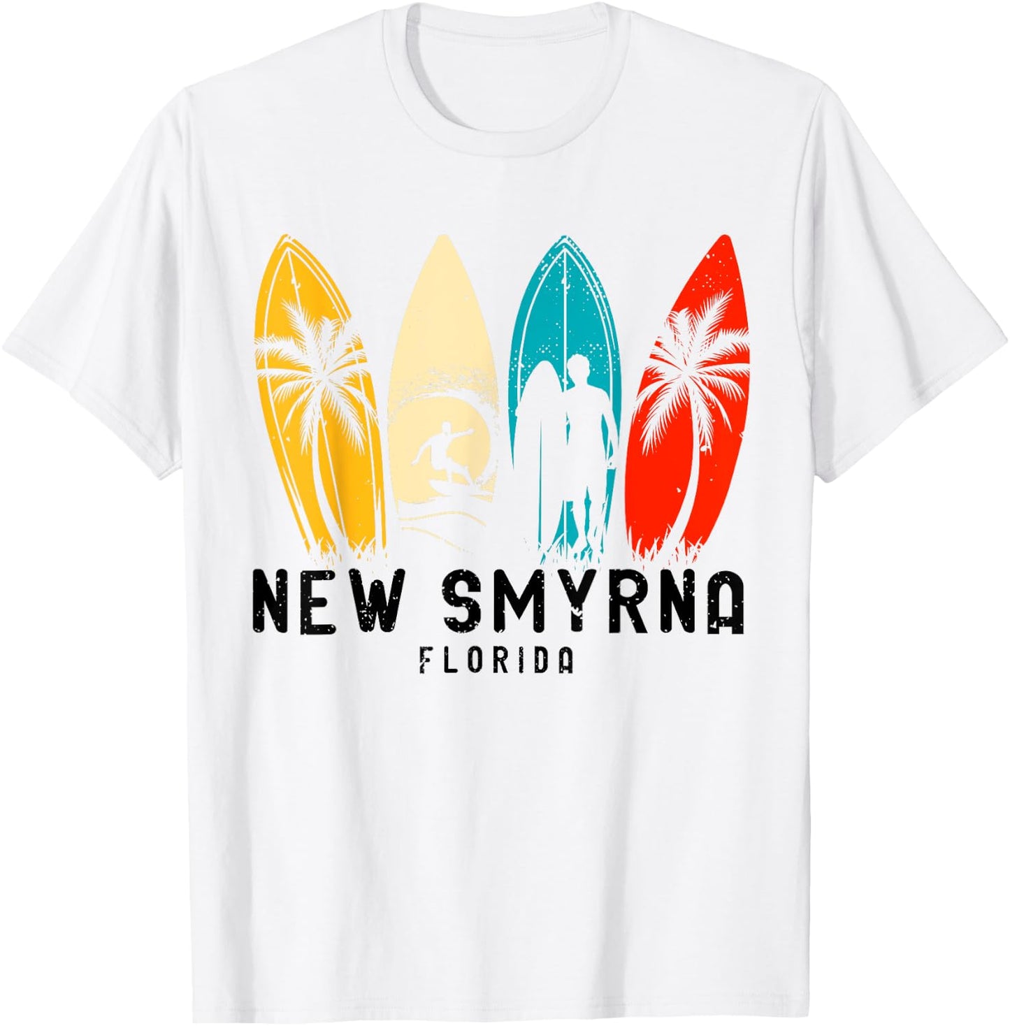 Vintage New Smyrna Beach Florida Surfboarder Men Women Girls Kids T-Shirt - T-Shirt | White