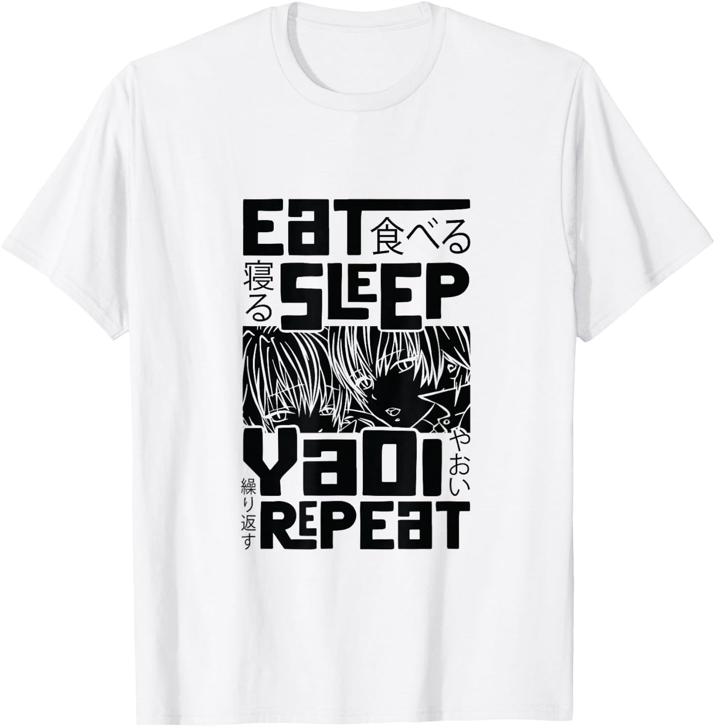 Eat Sleep Yaoi Repeat Gay Anime T-Shirt - T-Shirt | White