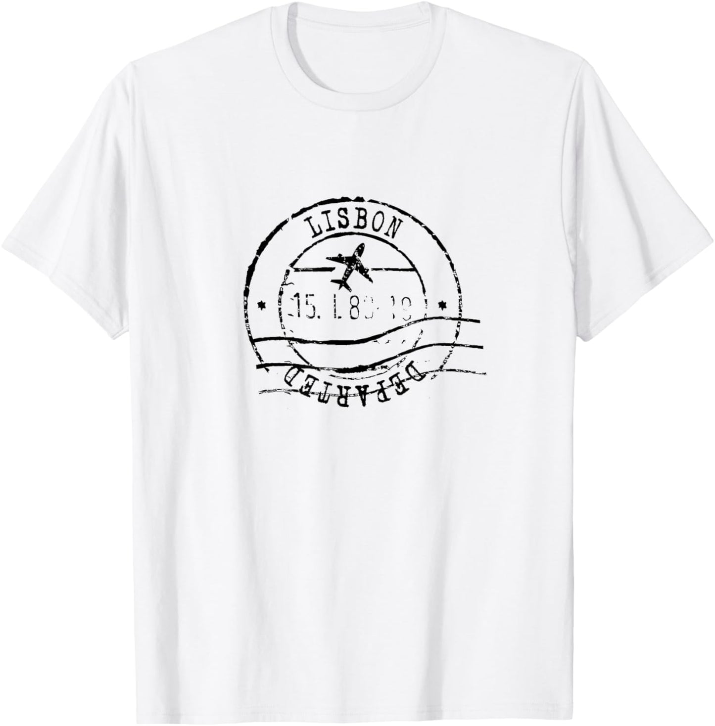 Lisbon Portugal Travel Vintage Passport Stamp T-Shirt - T-Shirt | White