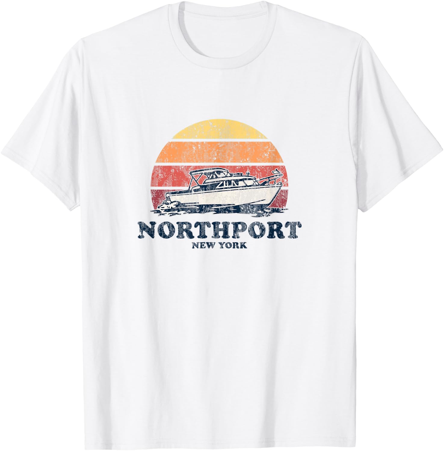 Northport NY Vintage Boating 70s Retro Boat Design T-Shirt - T-Shirt | White