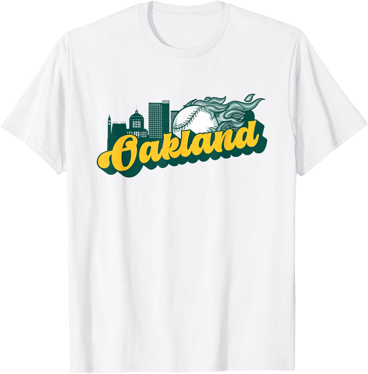 Oakland Baseball Vintage City Skyline Retro Baseball Lover T-Shirt - T-Shirt | White