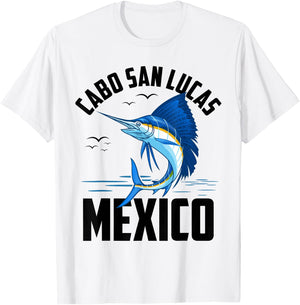 ShirtZilla Cabo San Lucas -Adults, -Kids White Short Sleeve Modern Classic U-Neck Mexico Vacation Surfing Casual Cotton Blend Lightweight Colorful Design Size: Small T-Shirt - T-Shirt | White