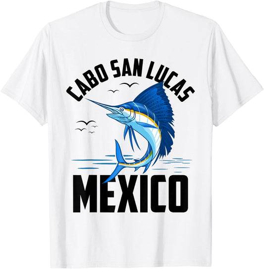 ShirtZilla Cabo San Lucas -Adults, -Kids White Short Sleeve Modern Classic U-Neck Mexico Vacation Surfing Casual Cotton Blend Lightweight Colorful Design Size: Small T-Shirt - T-Shirt | White