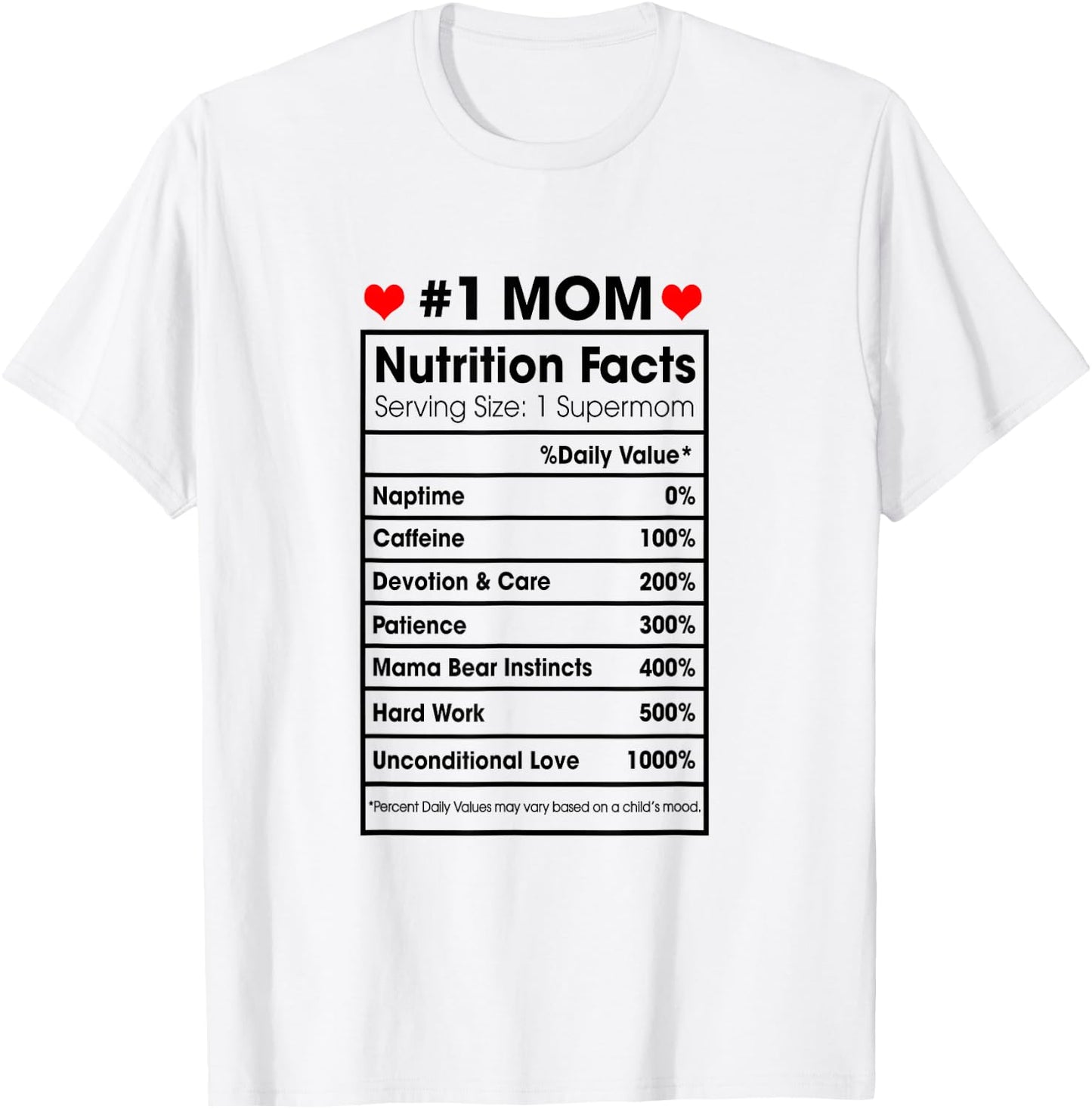 #1 Mom Nutrition Facts Momlife Mother's Day Top For Mom Mama T-Shirt - T-Shirt | White