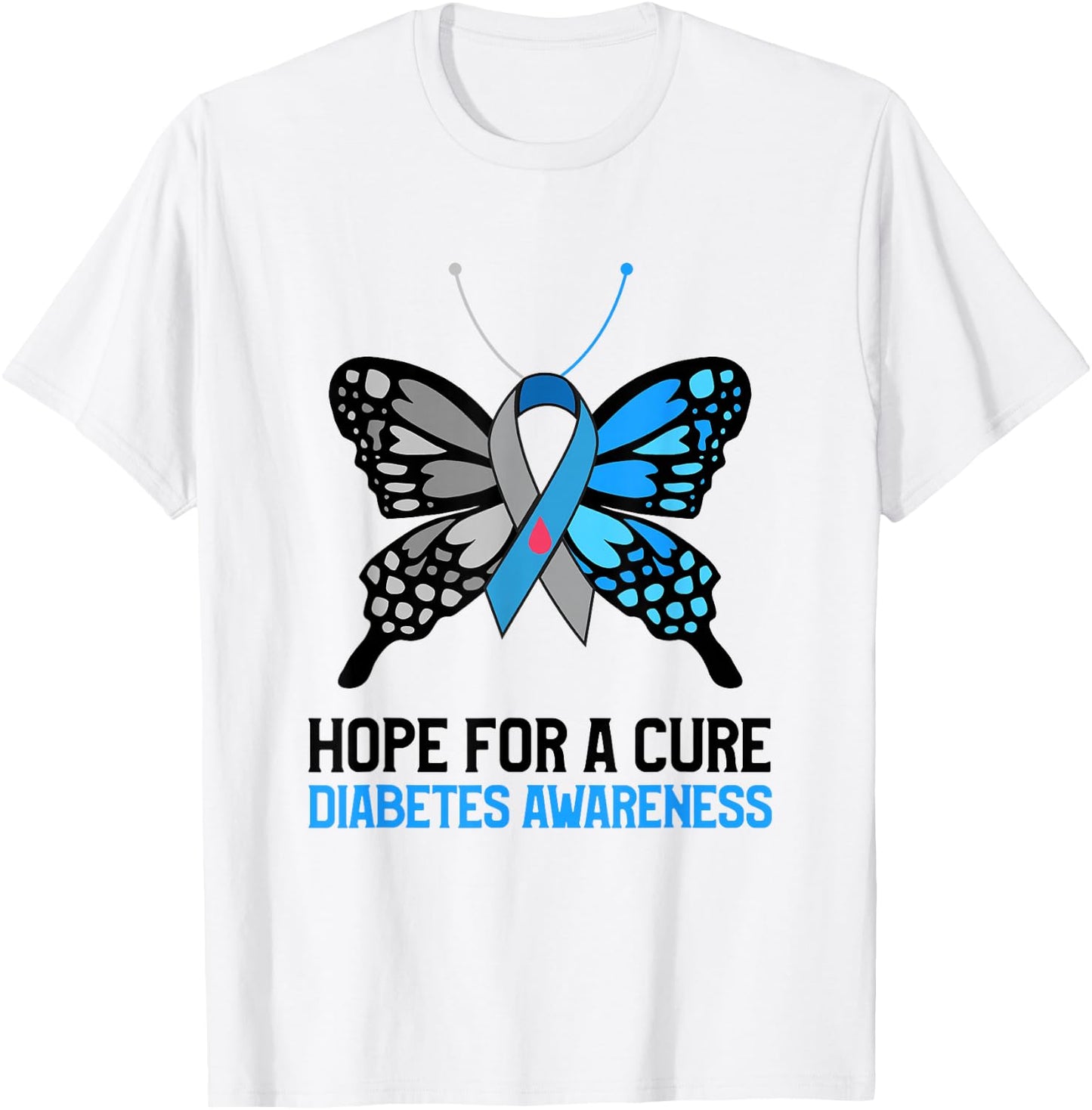 Type 1 Diabetes Awareness Hope For A Cure Mom Butterfly T-Shirt - T-Shirt | White
