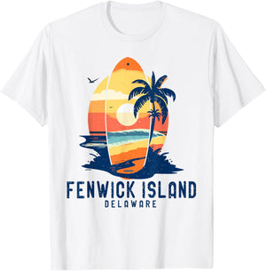 Vintage Fenwick Island Delaware Surfboard Beach T-Shirt - T-Shirt | White