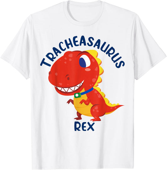 Tracheasaurus Rex Tracheostomy Awareness Dinosaur T-Shirt - T-Shirt | White