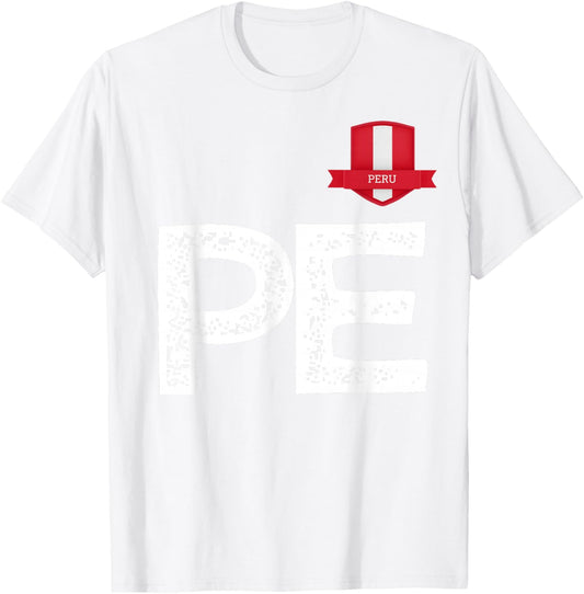 Peru Human Flag Letter P and Letter E Peru T-Shirt - T-Shirt | White
