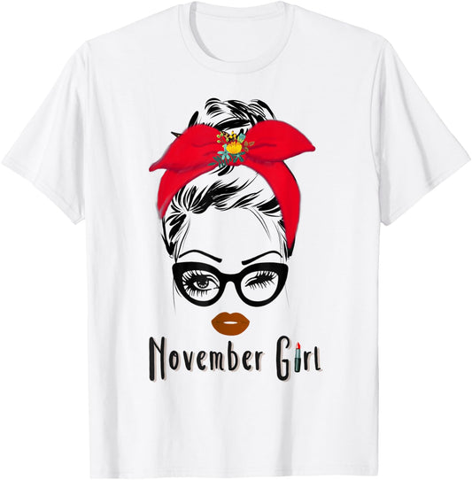 November Girl Wink Eye Woman Face Wink Eyes Lady Face T-Shirt - T-Shirt | White