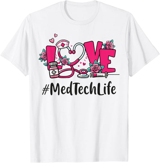 Med Tech Love Valentines Day Cute Women Heart Appreciation T-Shirt - T-Shirt | White