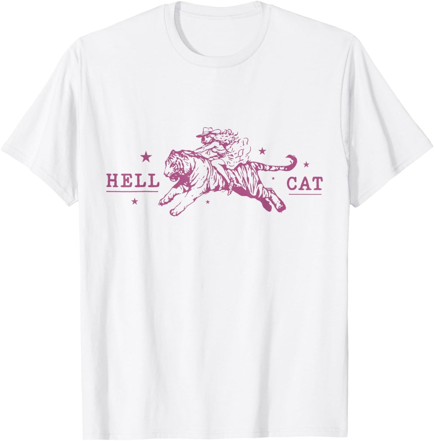 Hell Cat Cowgirl Riding Tiger Vintage T-Shirt - T-Shirt | White