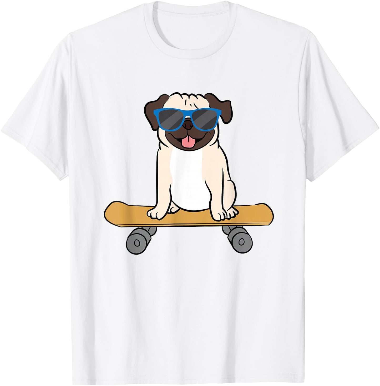 Skateboarding Pug Dog Skateboard Puppy T-Shirt - T-Shirt | White