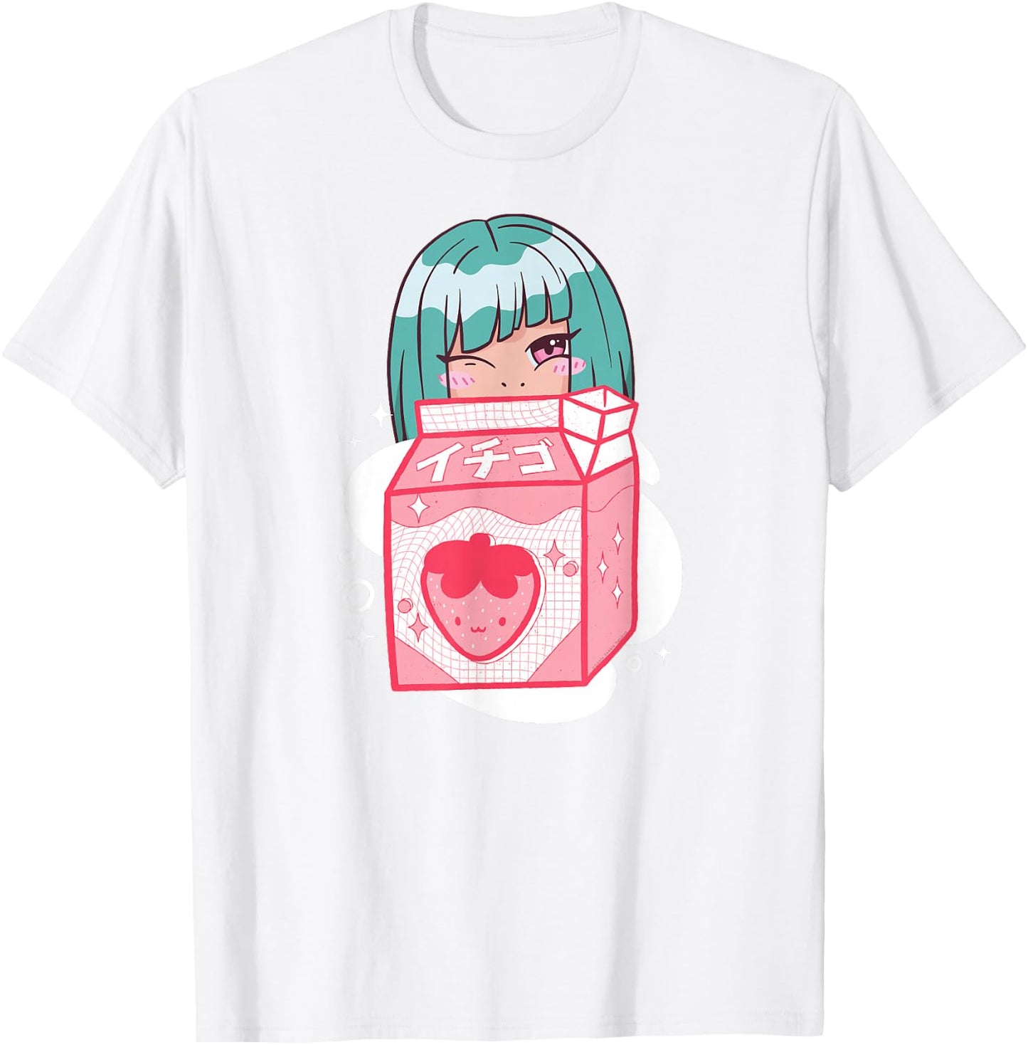 Cute Anime Kawaii Girl with Strawberry Milk - Kawaii Anime T-Shirt - T-Shirt | White