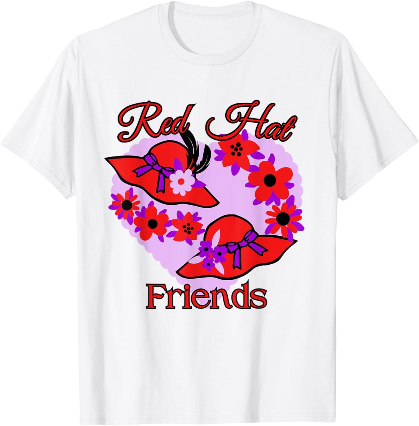 Red Hat Friends Purple Flowers Feathers Heart T-Shirt - T-Shirt | White