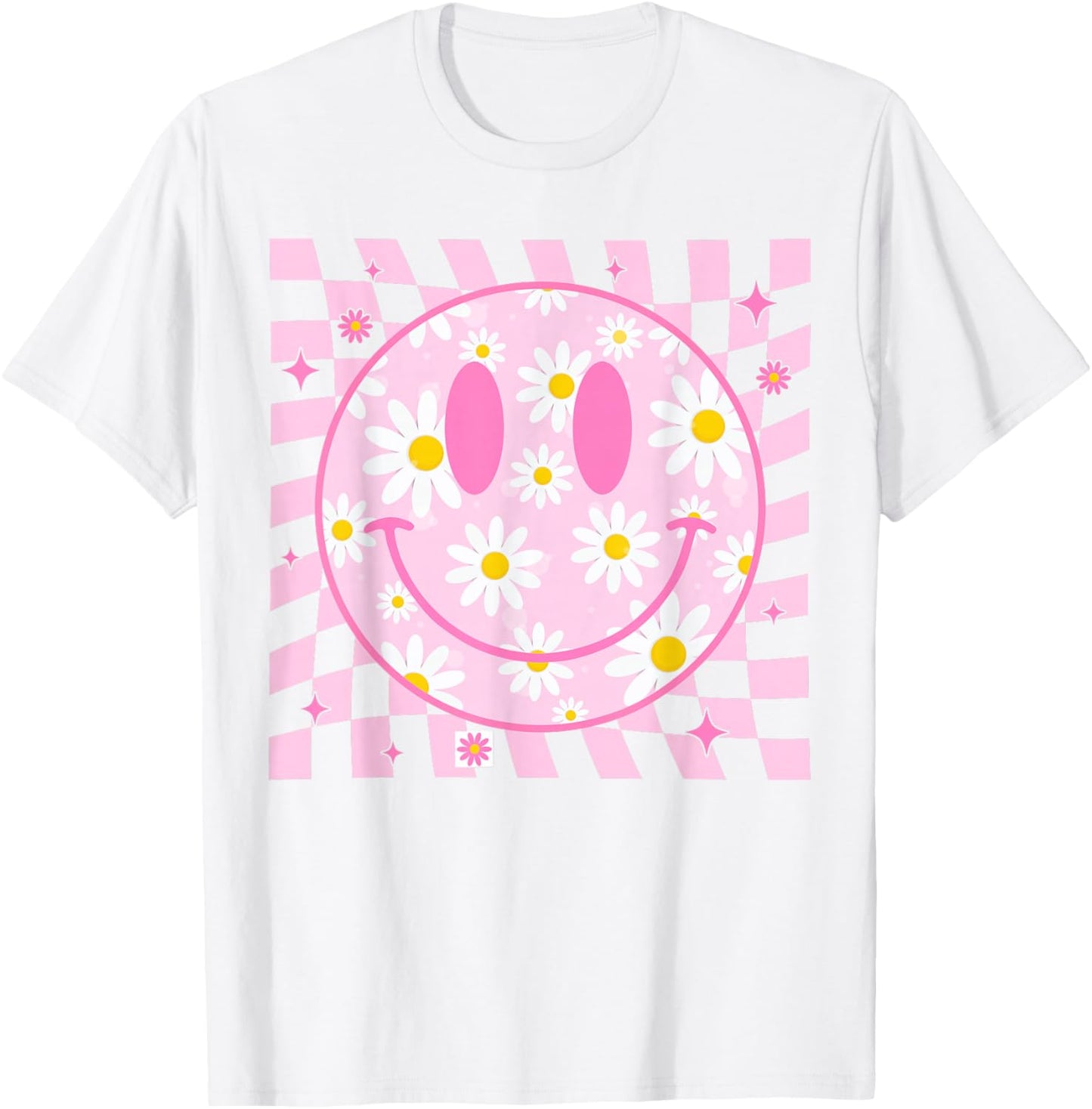 Happy Face Daisy Flower Shirt Preppy Aesthetic Smile Face T-Shirt - T-Shirt | White