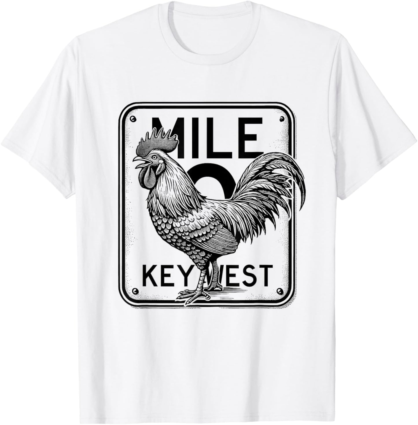 Key West Florida Chicken Retro Mile 0 Rooster Mile Marker T-Shirt - T-Shirt | White