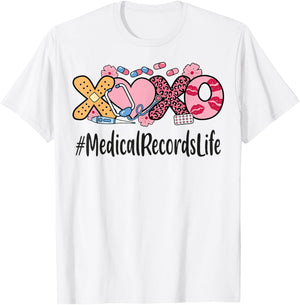 Medical Records Valentines Day Women Heart Stethoscope T-Shirt - T-Shirt | White