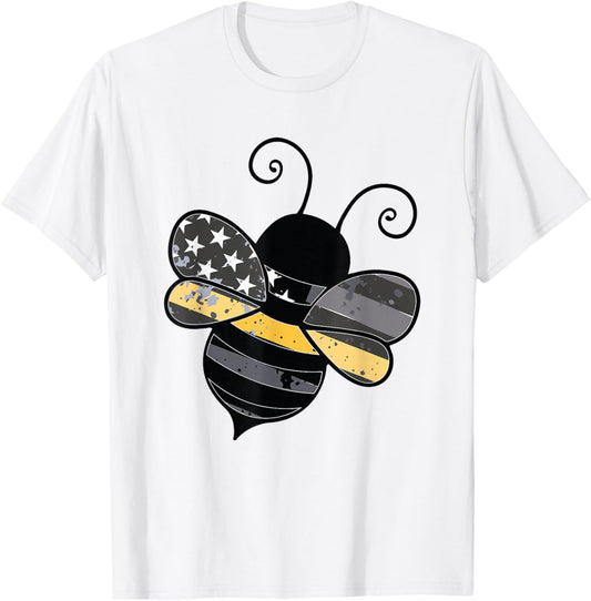 Proud Thin Gold Line Bumble Bee Patriotic 911 Dispatcher T-Shirt - T-Shirt | White