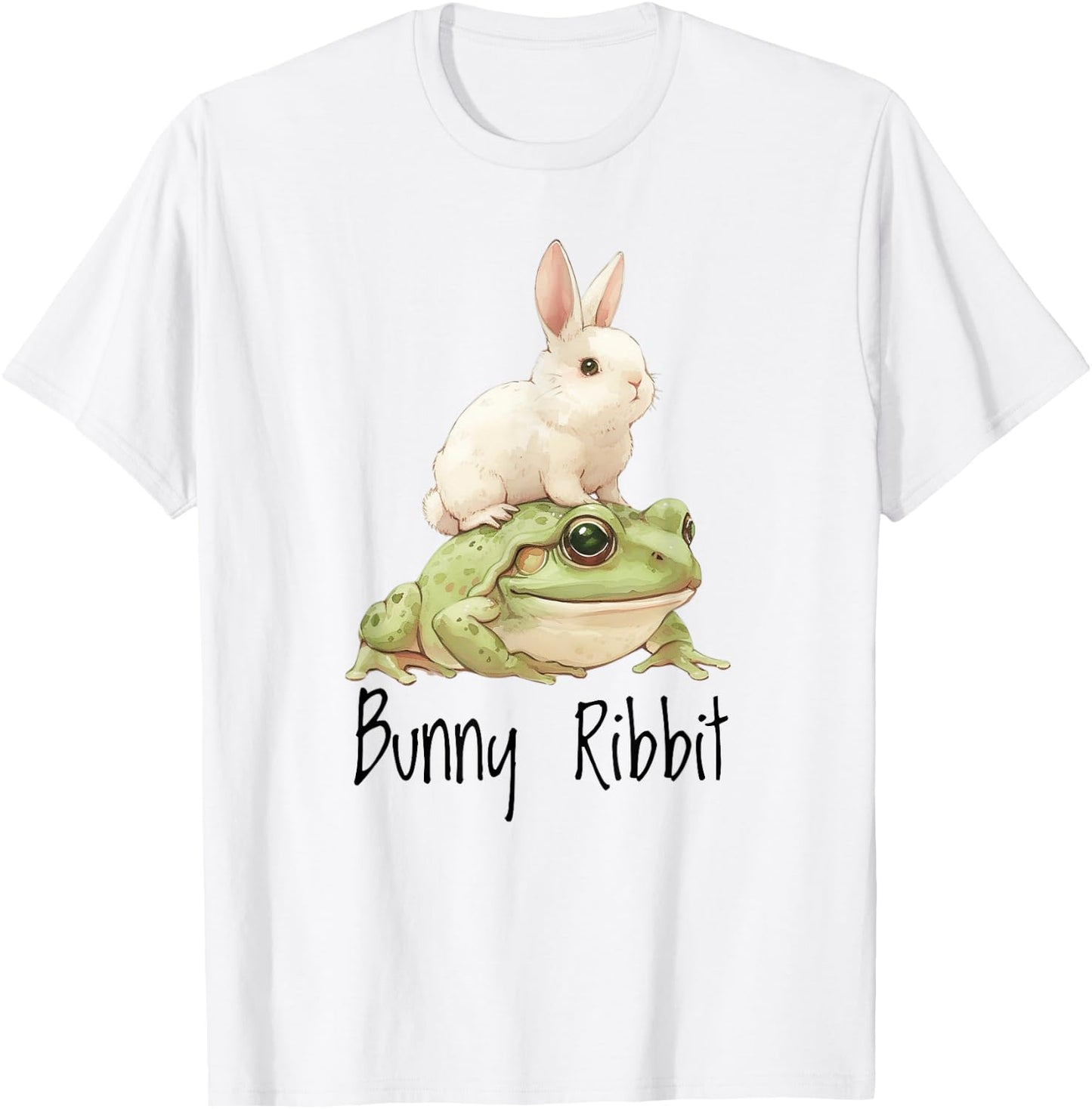 Bunny Rabbit Love Watercolor Folk Art Bunny Frog Lover T-Shirt - T-Shirt | White