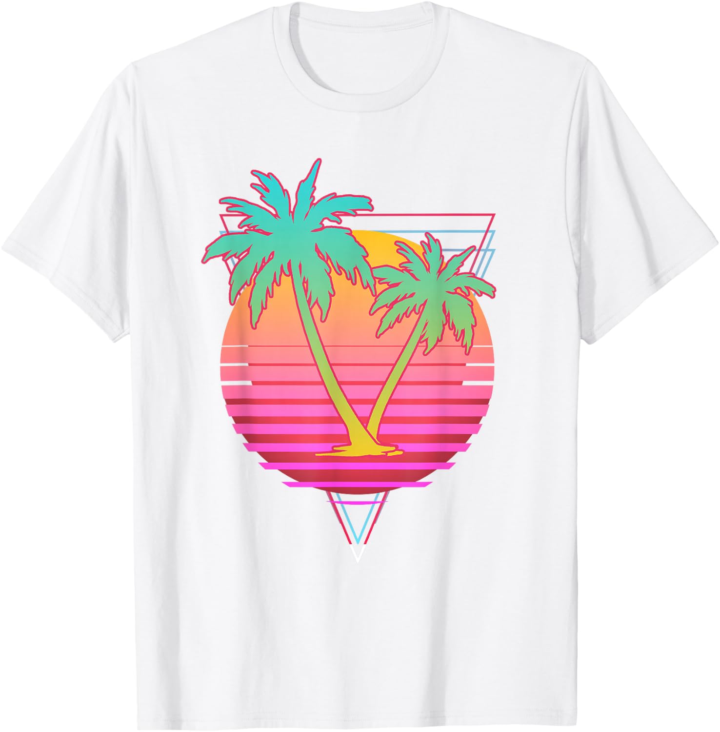 Retro Art 1980s Synthwave Sunset Vaporwave T-Shirt - T-Shirt | White