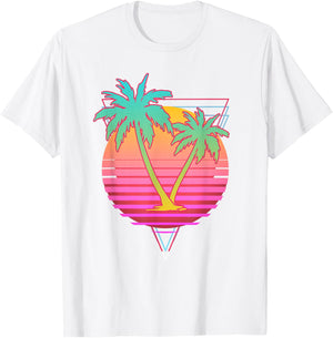 Retro Art 1980s Synthwave Sunset Vaporwave T-Shirt - T-Shirt | White