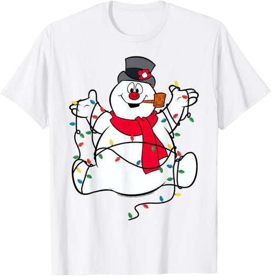 Frosty The Snowman Christmas Lights Portrait Short Sleeve T-Shirt - T-Shirt | White
