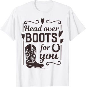 Head over Heels. Boots. Southern. Farmer South Country Funny T-Shirt - T-Shirt | White