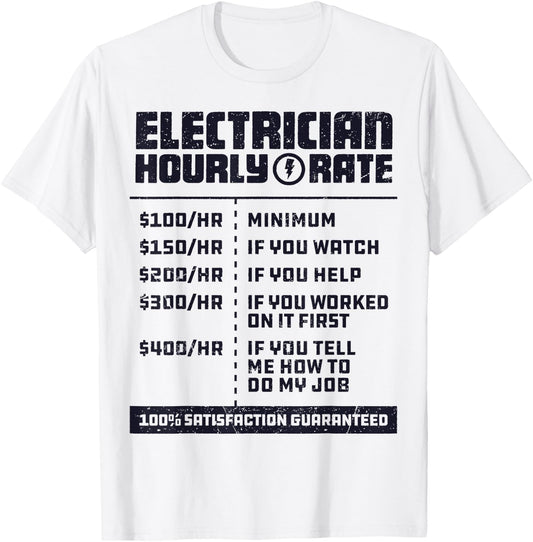 Electrician Hourly Rate Funny Lineman Dad Retro Vintage Men T-Shirt - T-Shirt | White