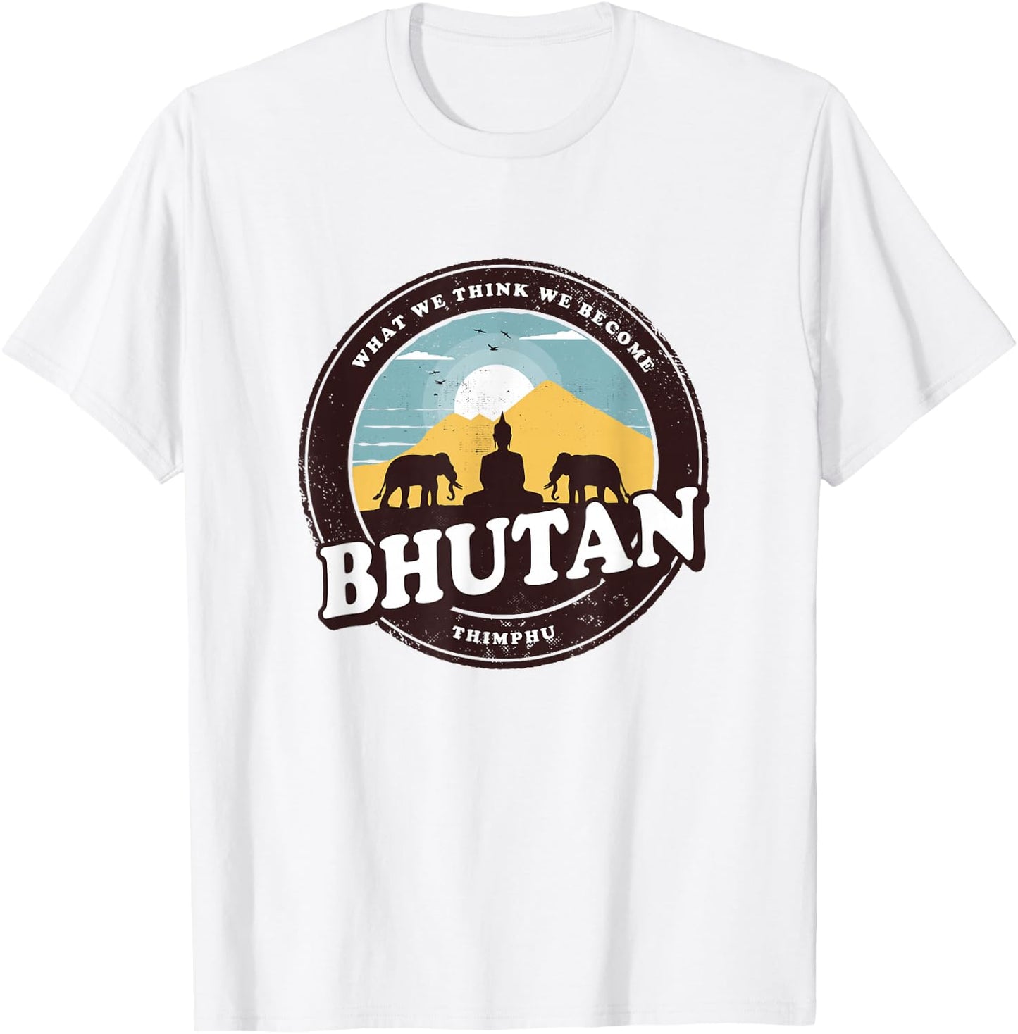 Bhutan Thimphu Vintage Elephant Buddha Figurine Gift T-Shirt - T-Shirt | White