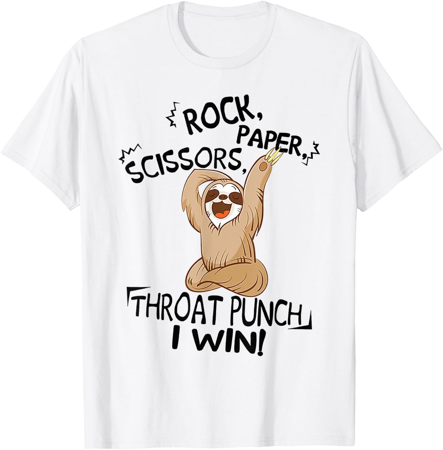 Funny Sloth Rock Paper Scissors Throat Punch I Win T-Shirt - T-Shirt | White