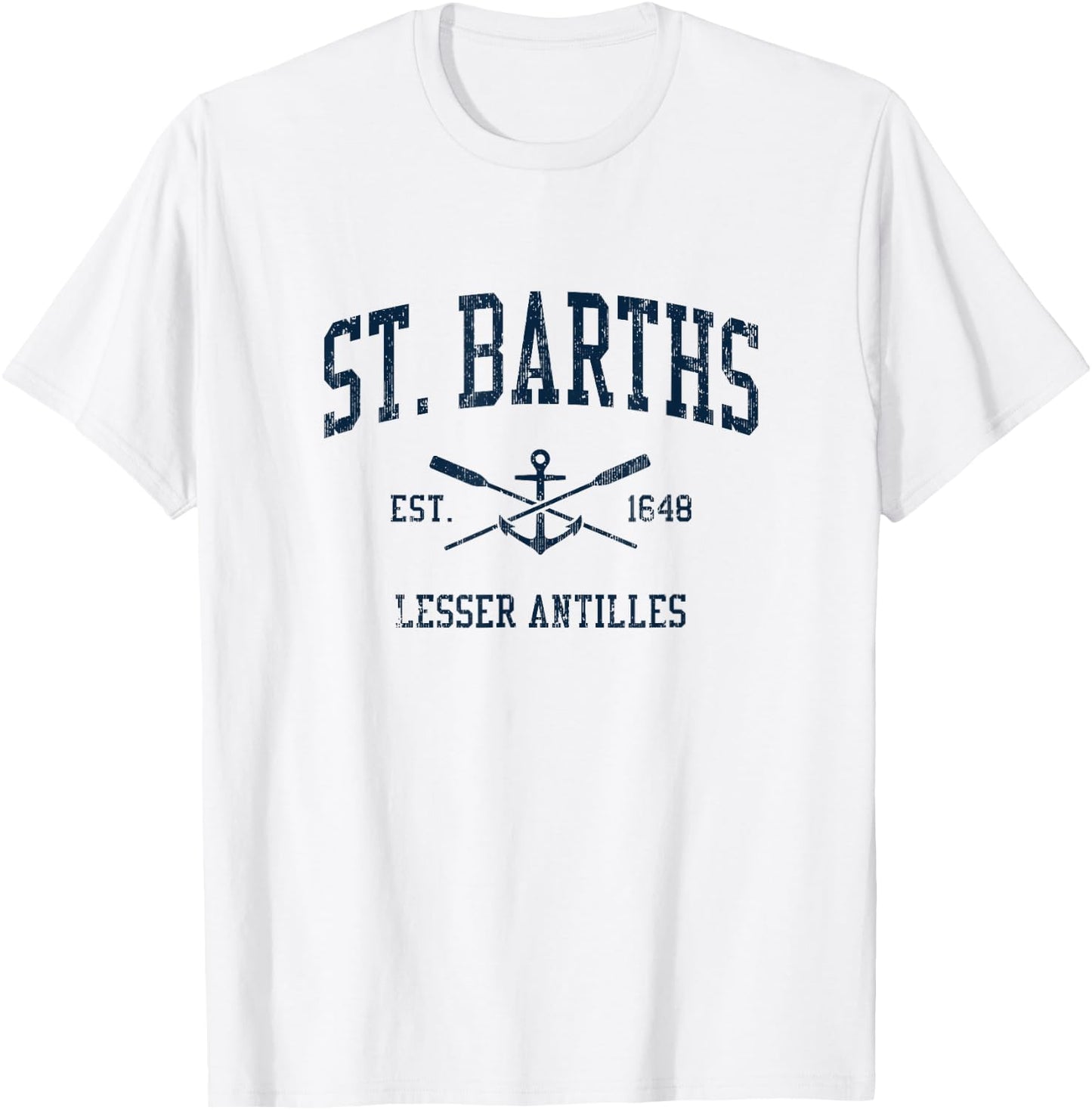 St. Barths Vintage Navy Crossed Oars & Boat Anchor T-Shirt - T-Shirt | White
