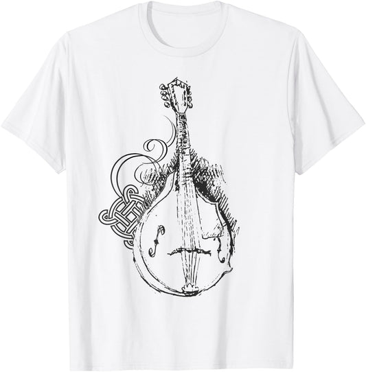 BIG J DESIGNS Vintage Mandolin Classic Mandolin Music Festival - Men's Adult Grey Short Sleeve Classic Fit - Music Lover - Size Small T-Shirt - T-Shirt | White