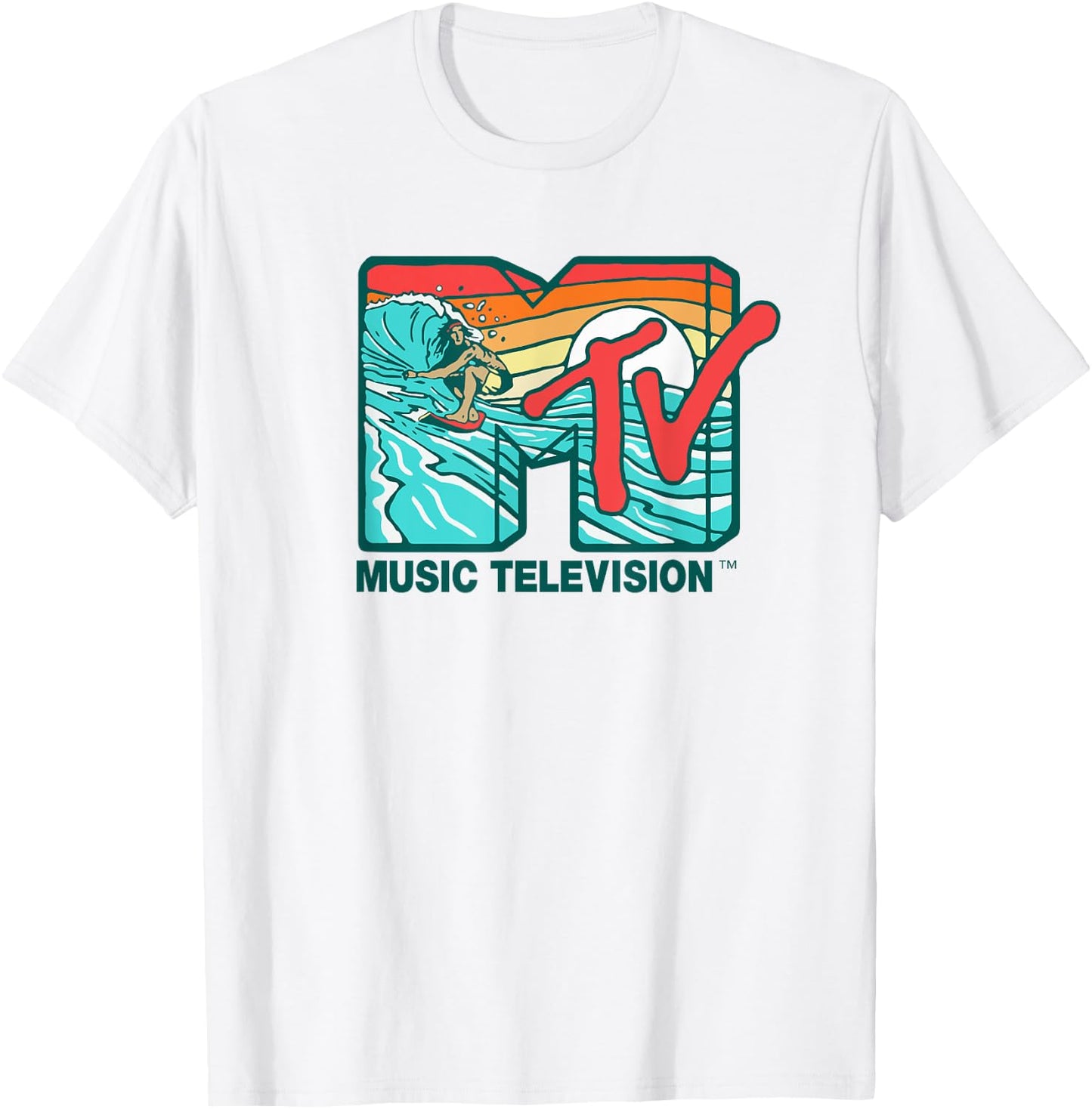 Mademark x MTV - MTV Catch a Wave MTV Surfer Logo Retro Graphic T-Shirt - T-Shirt | White