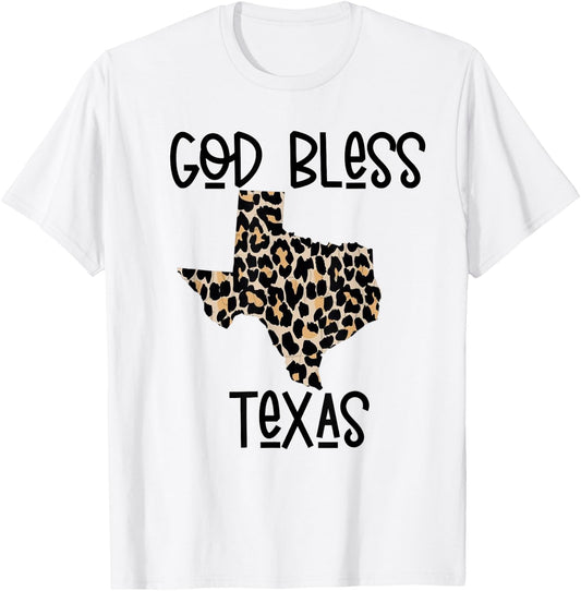 God Bless Texas Cheetah Leopard Print States T-Shirt - T-Shirt | White