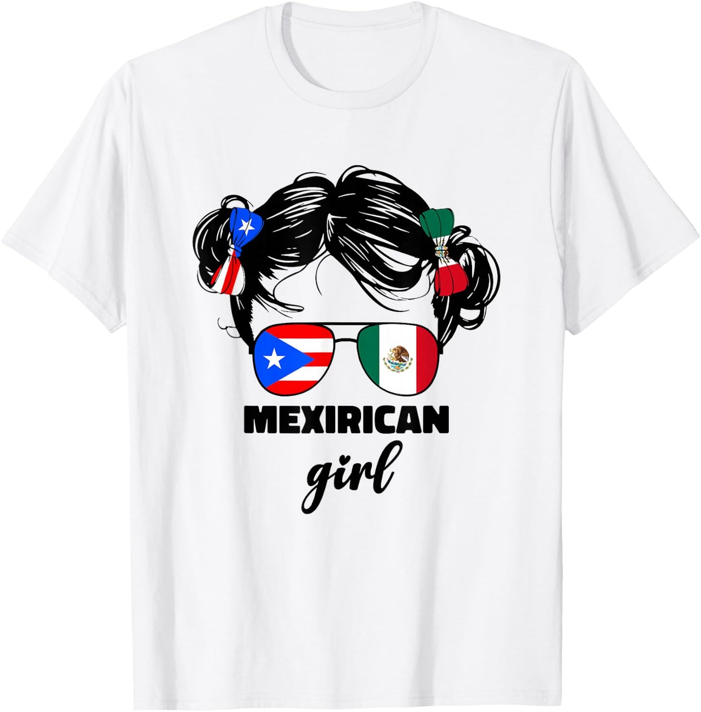 Mexirican Girl Kids Half Mexican and Puerto Rican Rico Flag T-Shirt - T-Shirt | White