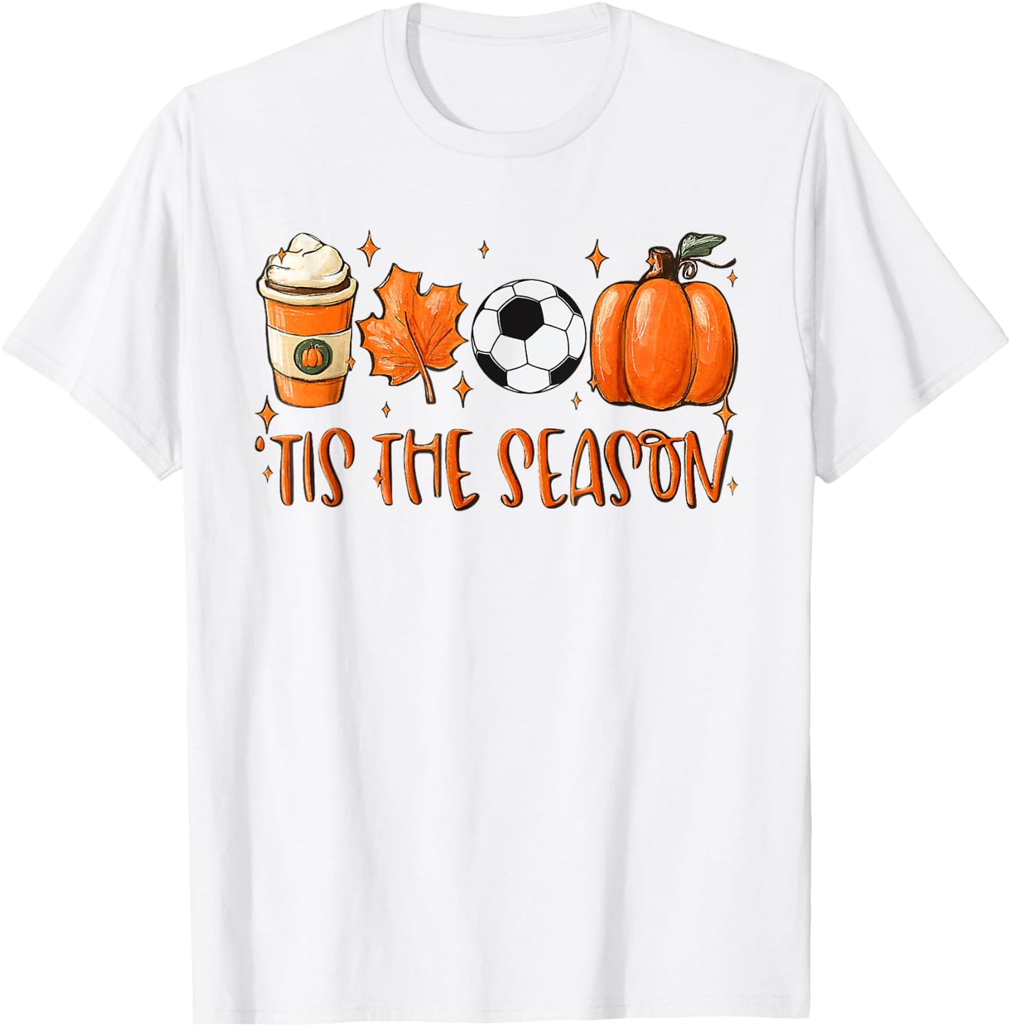 Tis The Season Pumpkin Leaf Latte Autumn Football T-Shirt - T-Shirt | White