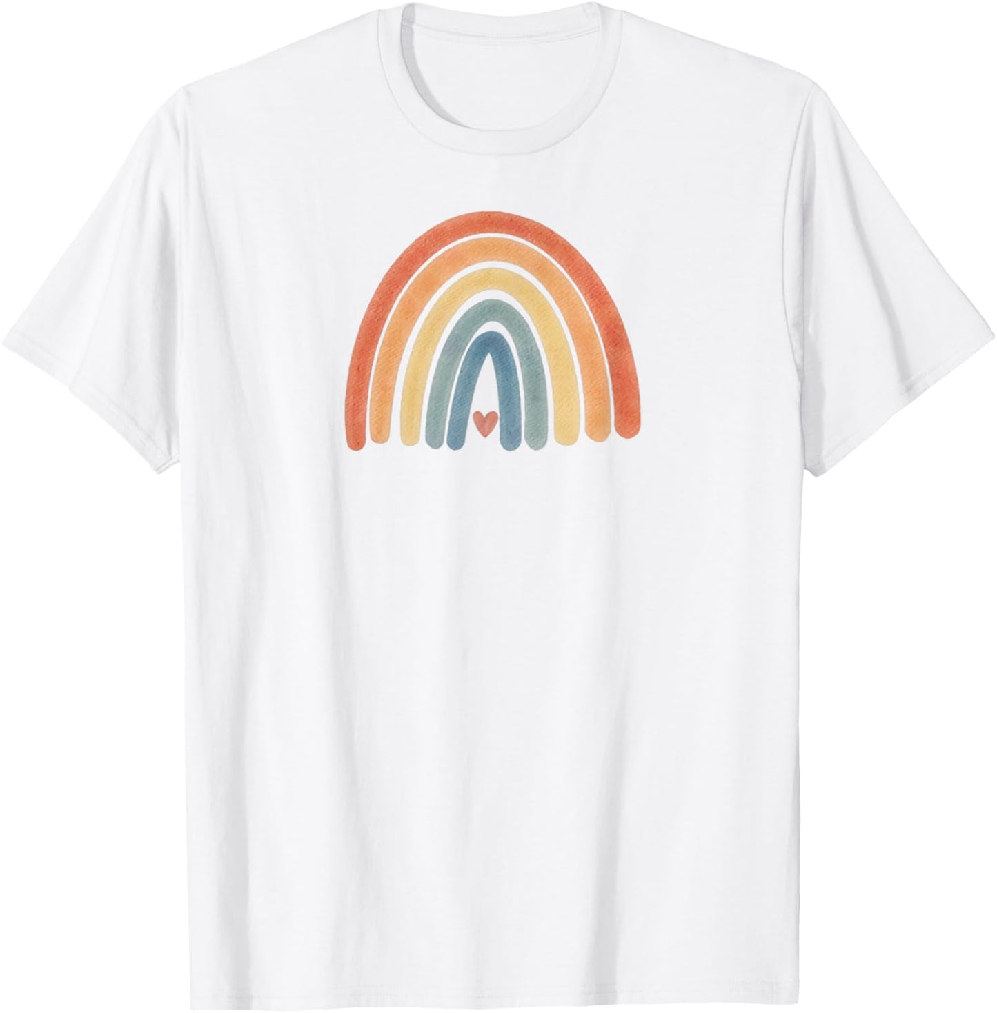 Boho Rainbow Heart Minimal Vintage Retro Stripes - Neutral T-Shirt - T-Shirt | White